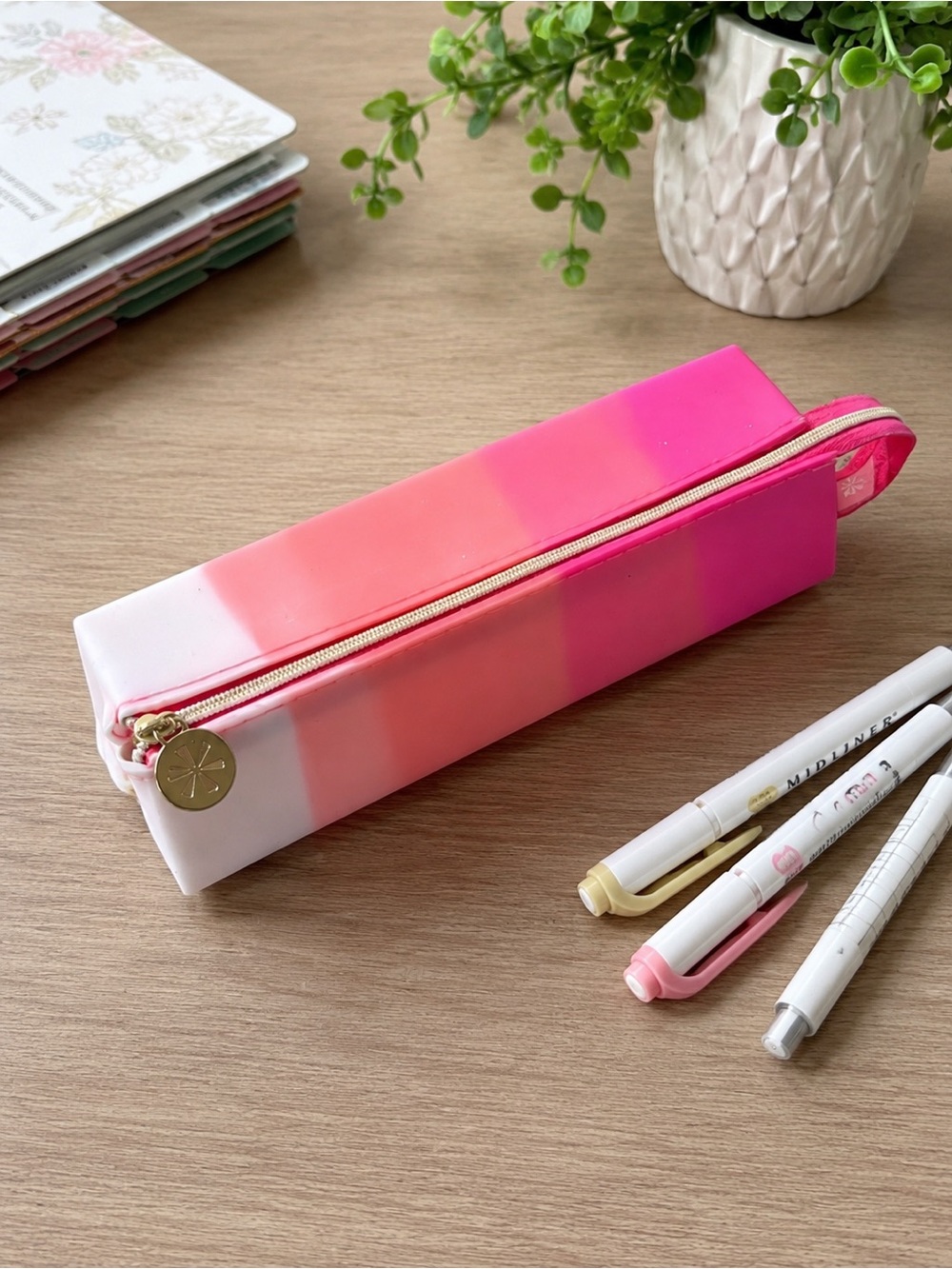 Erin Condren Pink Ombre Silicone Pencil Case Zipper Pouch Planner Accessory